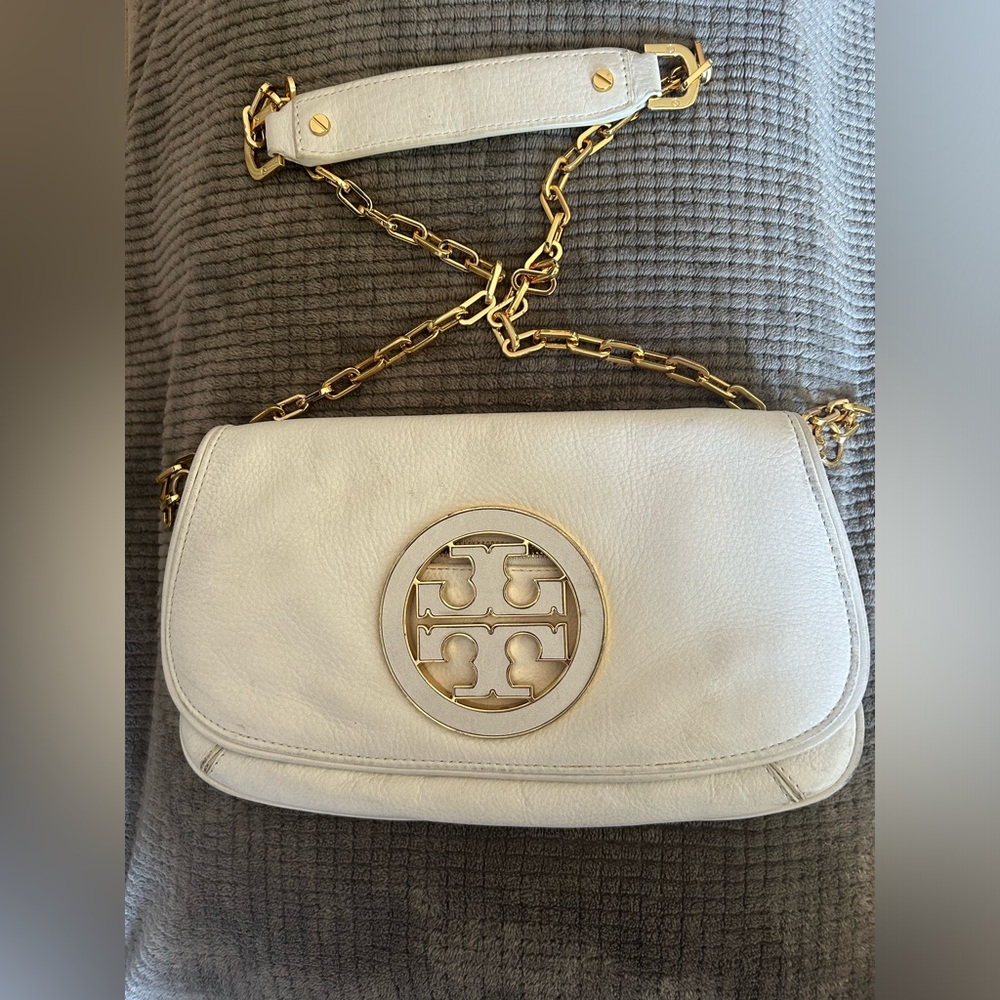 Tory Burch white and gold crossbody bag .